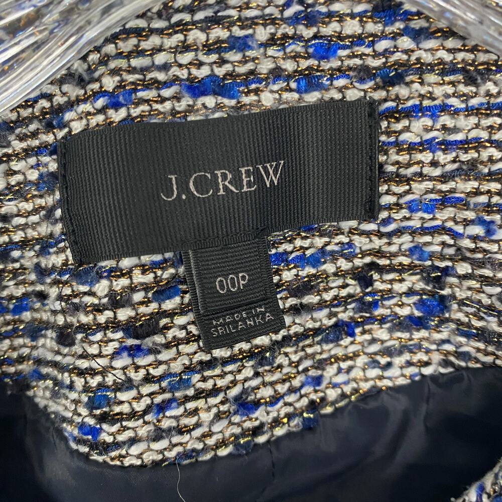 J Crew Jacket Womens 00 Petite Blue Tweed Blazer Office Lined - Picture 3 of 9